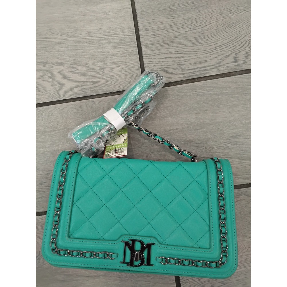 Badgley Mischka Green Quilted Vegan Leather Chain Crossbody Bag BM-4152 NEW